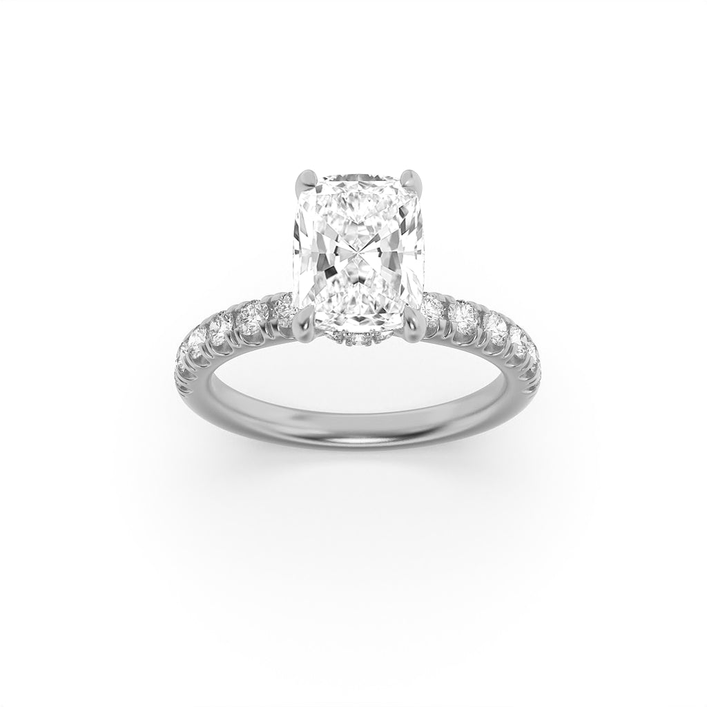 2Cttw Elongated Cushion Shaped Lab Grown Diamond (F/VVS) Hidden Halo Accented Ring in 14K Gold