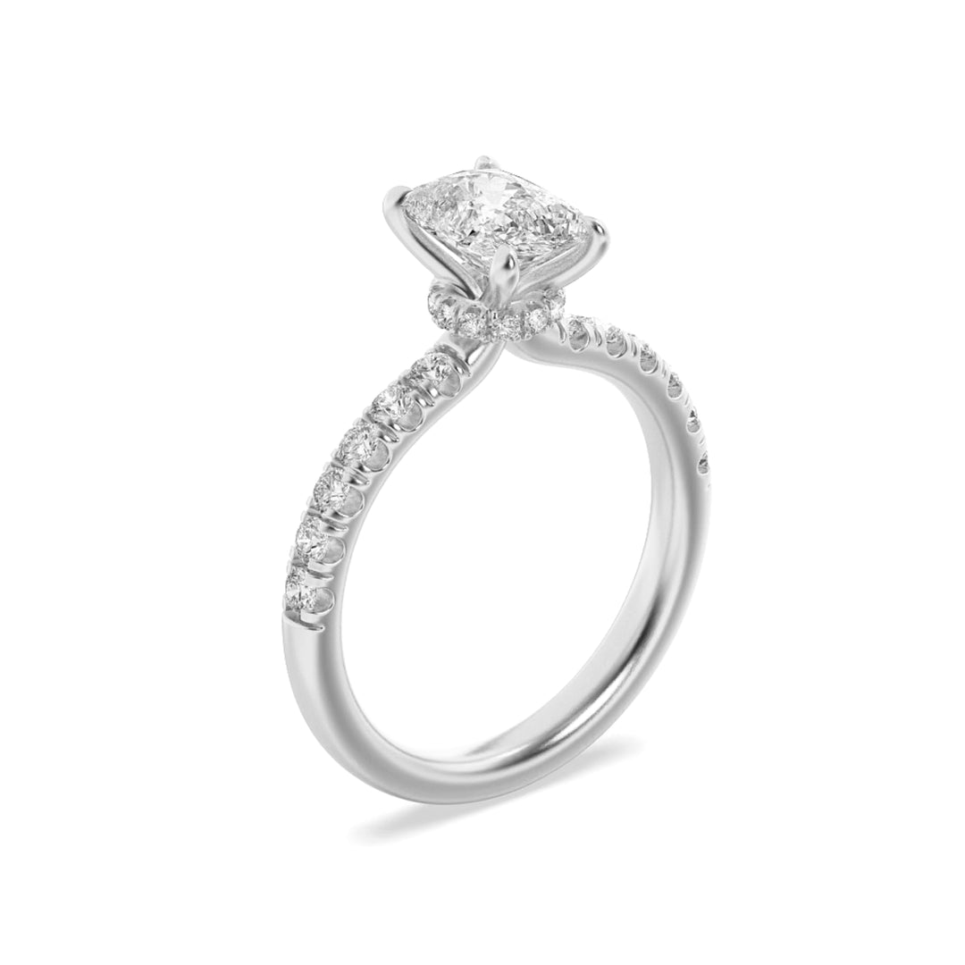 2Cttw Elongated Cushion Shaped Lab Grown Diamond (F/VVS) Hidden Halo Accented Ring in 14K Gold