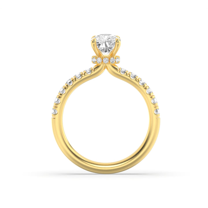 2CTW Elongated Cushion Shaped Lab Grown Diamond (F/VS) Hidden Halo Accented Ring in 14K Gold