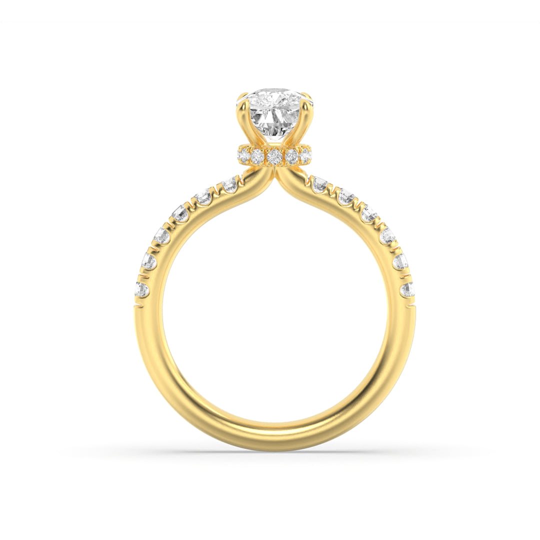 2CTW Elongated Cushion Shaped Lab Grown Diamond (G/VS) Hidden Halo Accented Ring in 14K Gold