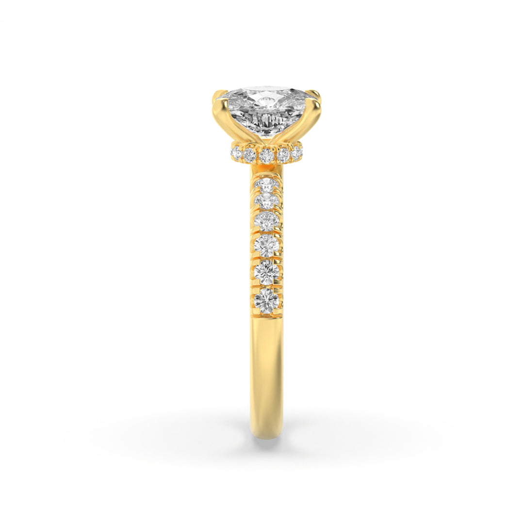 2CTW Elongated Cushion Shaped Lab Grown Diamond (G/VS) Hidden Halo Accented Ring in 14K Gold