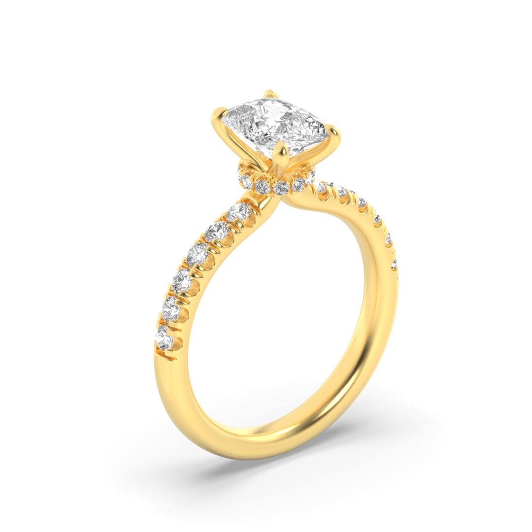 3Cttw Elongated Cushion Shaped Lab Grown Diamond (F/VS) Classic Hidden Halo Accented Solitaire Engagement Ring in 14K Gold