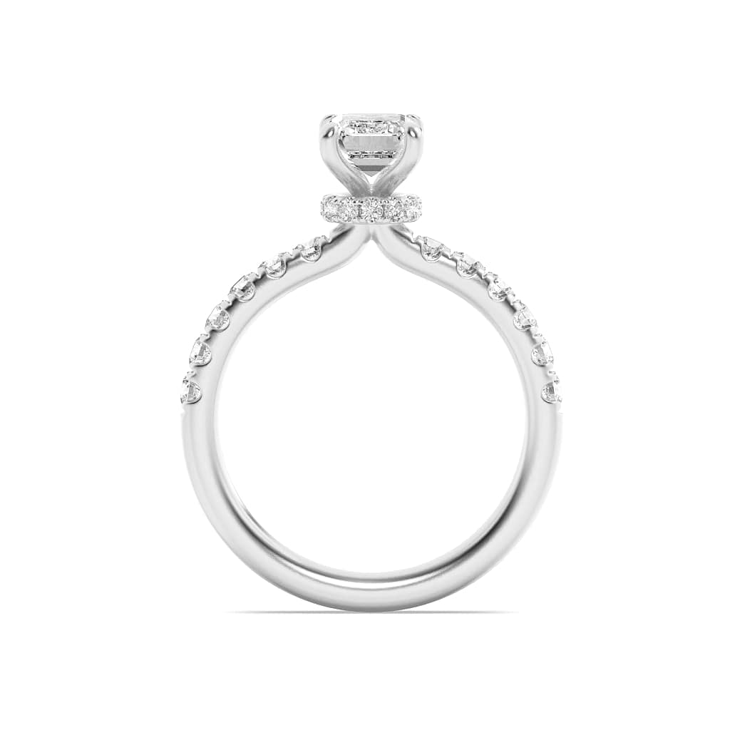 2CTW Emerald Shaped Lab Grown Diamond (G/VS) Hidden Halo Accented Ring in 14K Gold