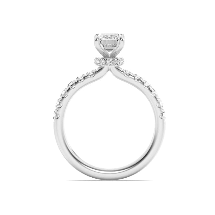 2CTW Emerald Shaped Lab Grown Diamond (G/VS) Hidden Halo Accented Ring in 14K Gold