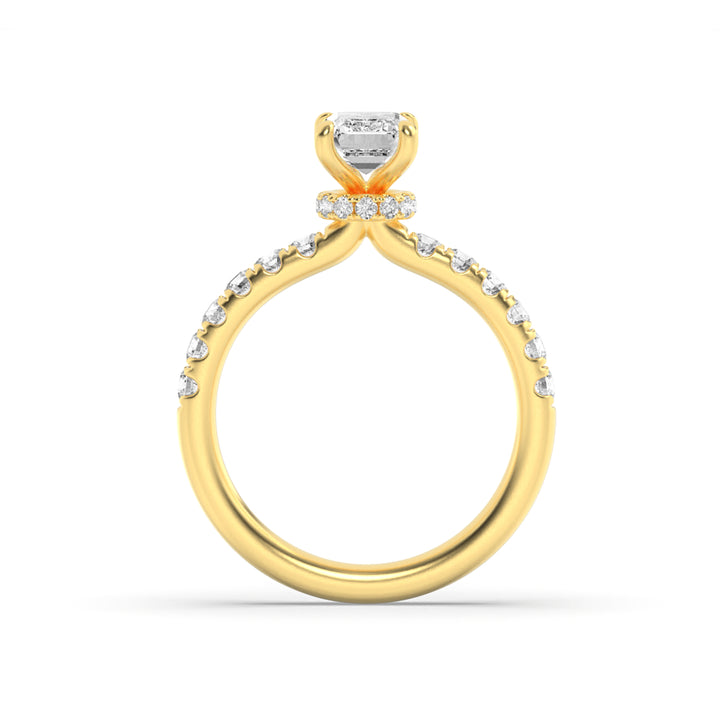2CTW Emerald Shaped Lab Grown Diamond (F/VS) Hidden Halo Accented Ring in 14K Gold