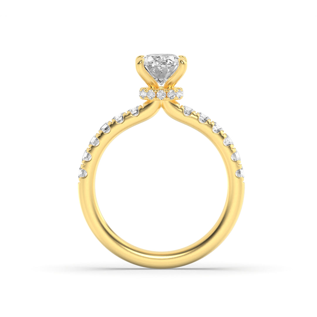 2CTW Oval Shaped Lab Grown Diamond (G/VS) Hidden Halo Accented Ring in 14K Gold