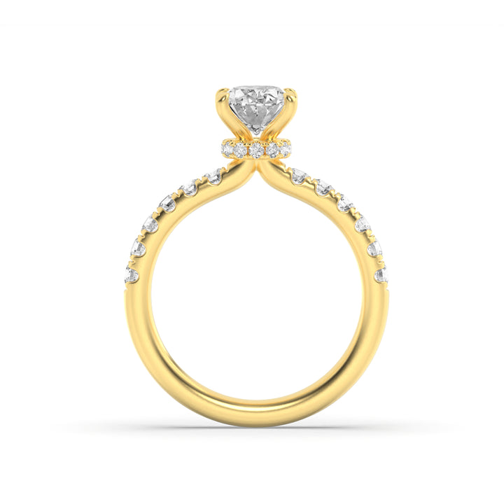 2CTW Oval Shaped Lab Grown Diamond (G/VS) Hidden Halo Accented Ring in 14K Gold