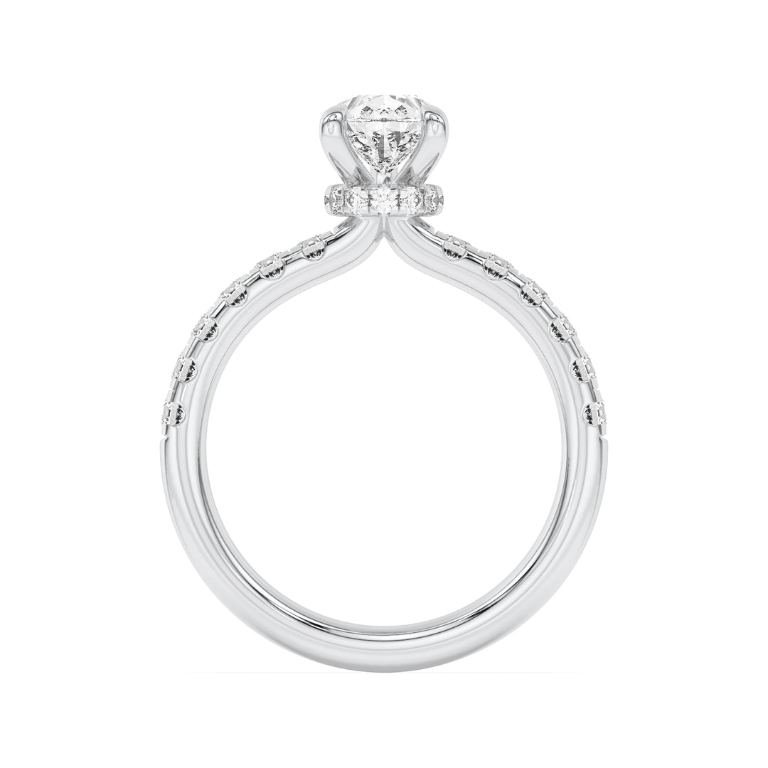 2CTW Pear Shaped Lab Grown Diamond (F/VS) Hidden Halo Accented Ring in 14K Gold