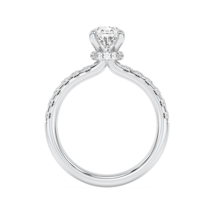 2CTW Pear Shaped Lab Grown Diamond (F/VS) Hidden Halo Accented Ring in 14K Gold