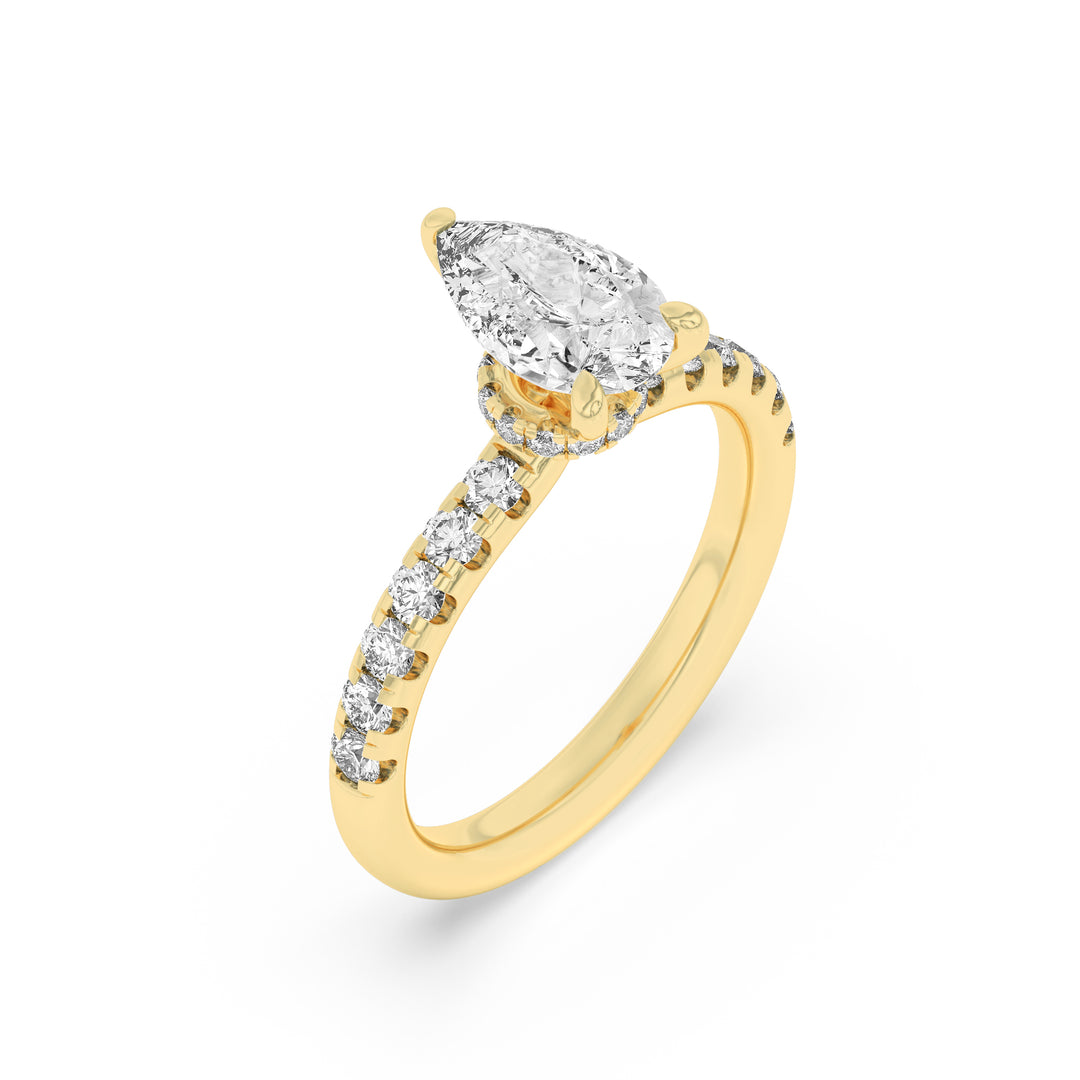 2CTW Pear Shaped Lab Grown Diamond (F/VS) Hidden Halo Accented Ring in 14K Gold
