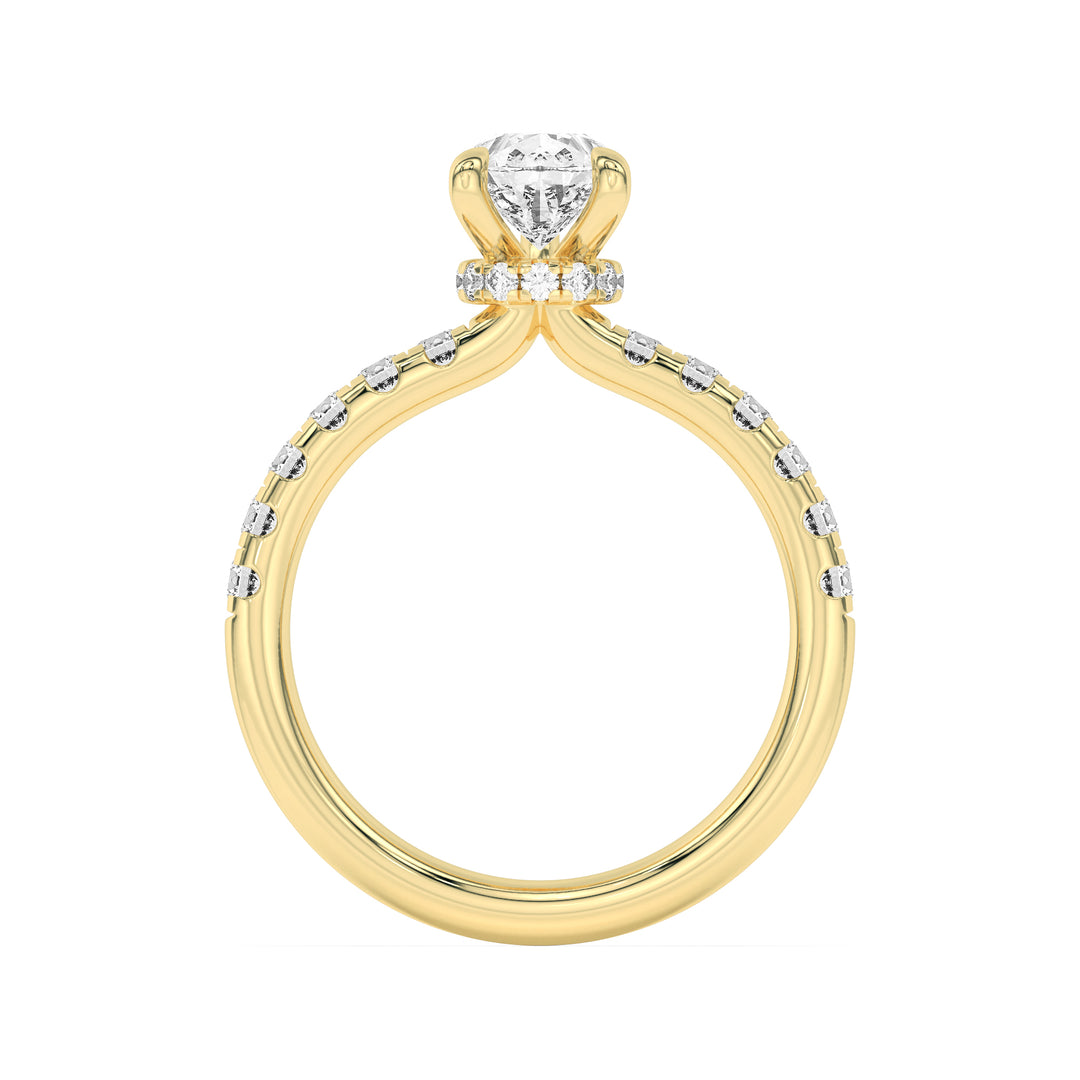 2CTW Pear Shaped Lab Grown Diamond (F/VS) Hidden Halo Accented Ring in 14K Gold