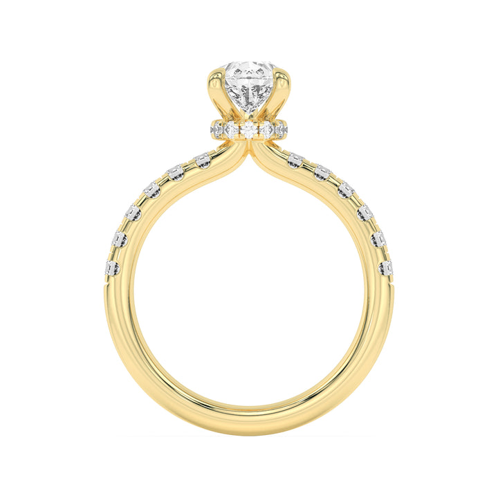 2CTW Pear Shaped Lab Grown Diamond (F/VS) Hidden Halo Accented Ring in 14K Gold