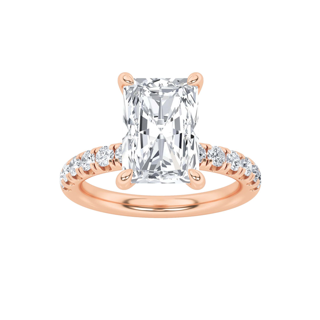 2CTW Radiant Shaped Lab Grown Diamond (F/VS) Hidden Halo Accented Ring in 14K Gold