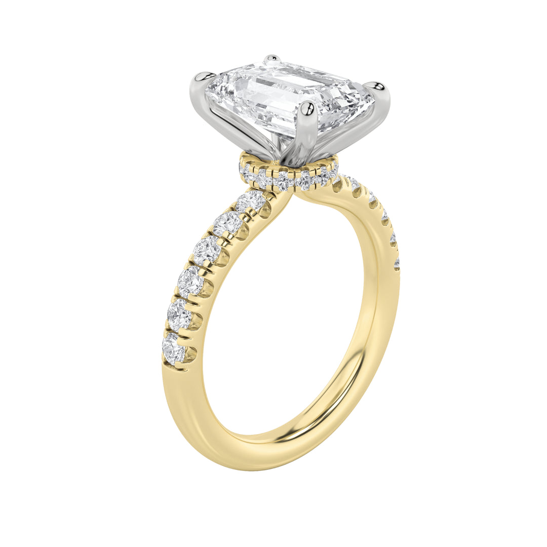 2Cttw Radiant Shaped Lab Grown Diamond (F/VVS) Hidden Halo Accented Ring in 14K Gold