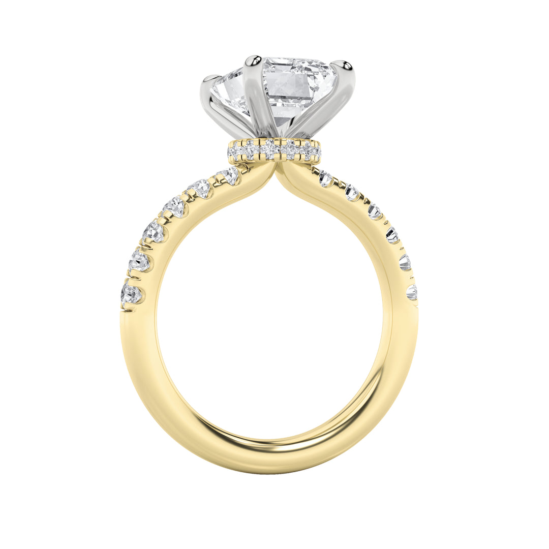 2Cttw Radiant Shaped Lab Grown Diamond (F/VVS) Hidden Halo Accented Ring in 14K Gold