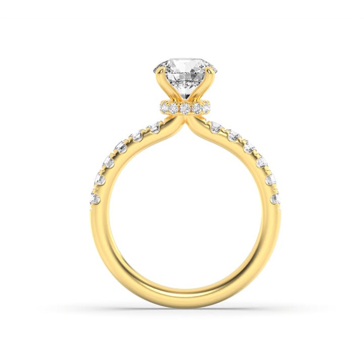 2CTW Round Shaped Lab Grown Diamond (F/VS) Hidden Halo Accented Ring in 14K Gold