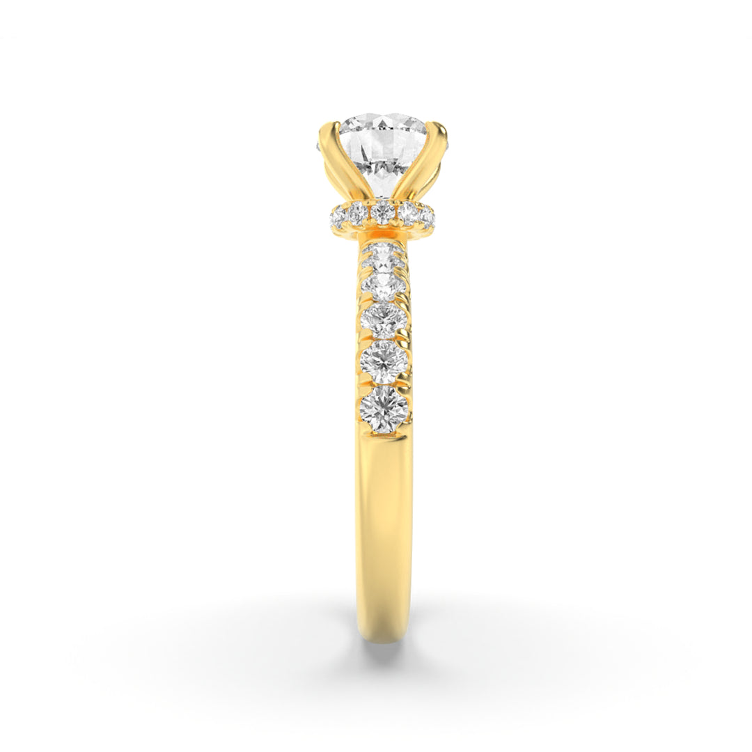 2CTW Round Shaped Lab Grown Diamond (F/VS) Hidden Halo Accented Ring in 14K Gold