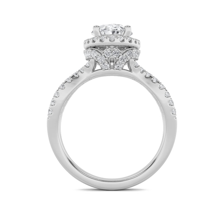 2Cttw Oval Shaped Lab Grown Diamond (F/VS) Split Shank Halo Accented Engagement Ring in 14K Gold