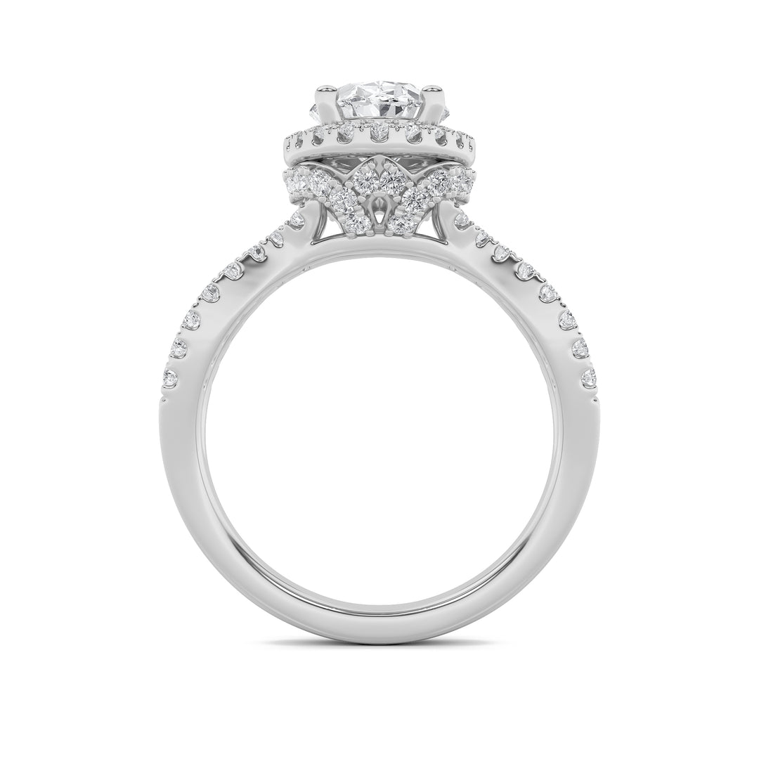2Cttw Oval Shaped Lab Grown Diamond (G/VS) Split Shank Halo Accented Engagement Ring in 14K Gold