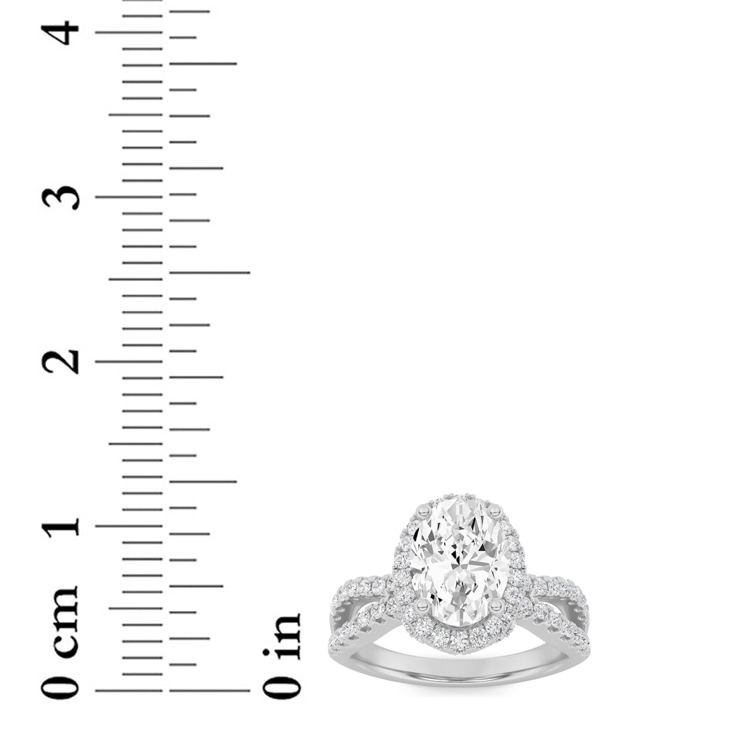 2Cttw Oval Shaped Lab Grown Diamond (G/VS) Split Shank Halo Accented Engagement Ring in 14K Gold
