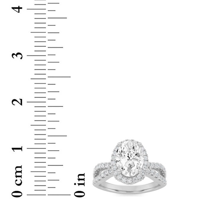 2Cttw Oval Shaped Lab Grown Diamond (G/VS) Split Shank Halo Accented Engagement Ring in 14K Gold
