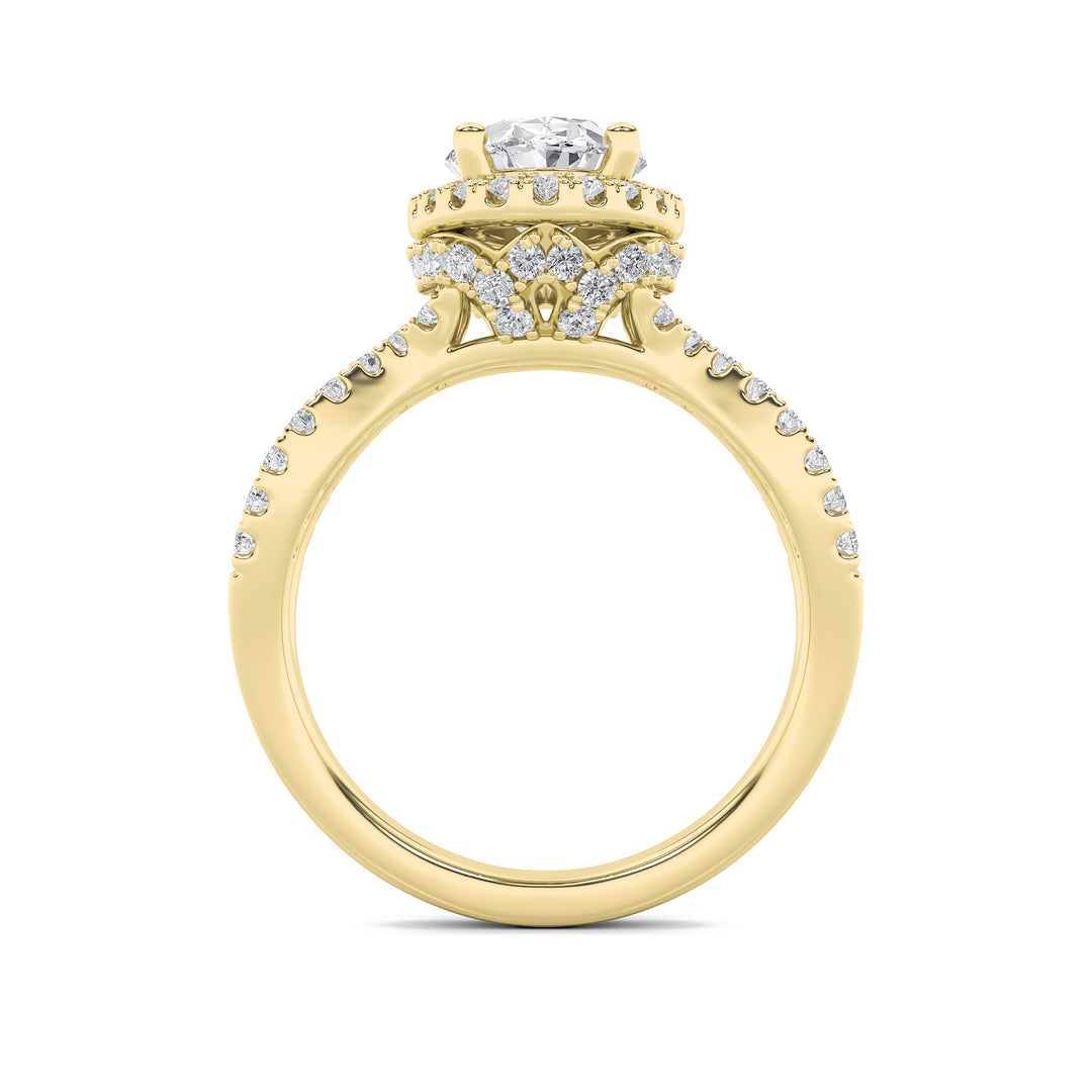 2Cttw Oval Shaped Lab Grown Diamond (F/VS) Split Shank Halo Accented Engagement Ring in 14K Gold