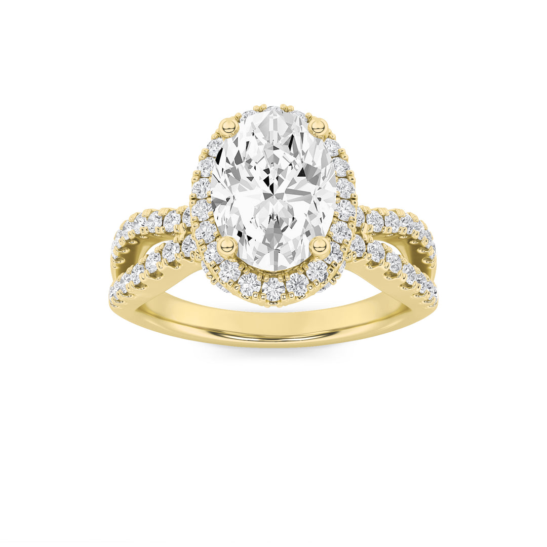2Cttw Oval Shaped Lab Grown Diamond (G/VS) Split Shank Halo Accented Engagement Ring in 14K Gold