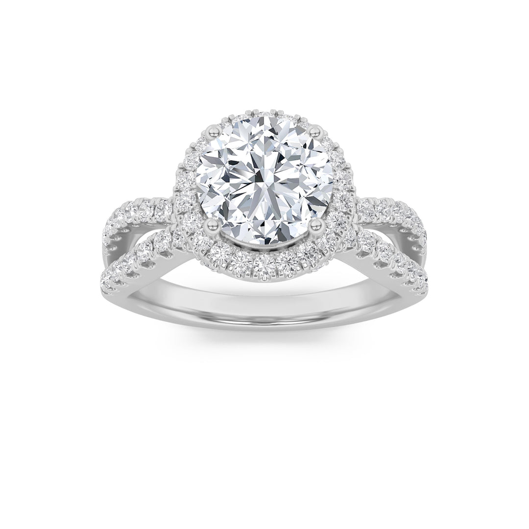 2Cttw Round Shaped Lab Grown Diamond (F/VS) SplitShank Halo Accented Engagement Ring in 14K Gold