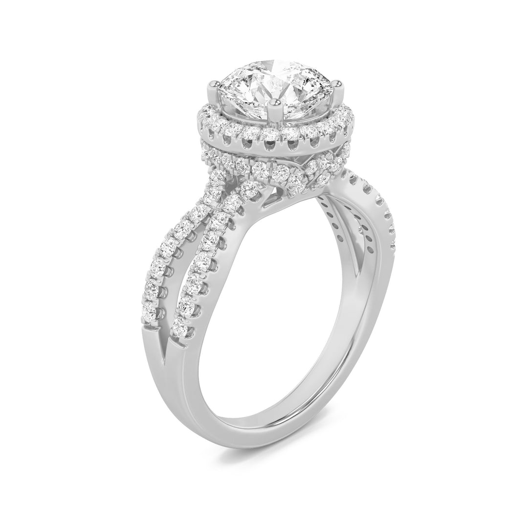 2Cttw Round Shaped Lab Grown Diamond (F/VS) SplitShank Halo Accented Engagement Ring in 14K Gold
