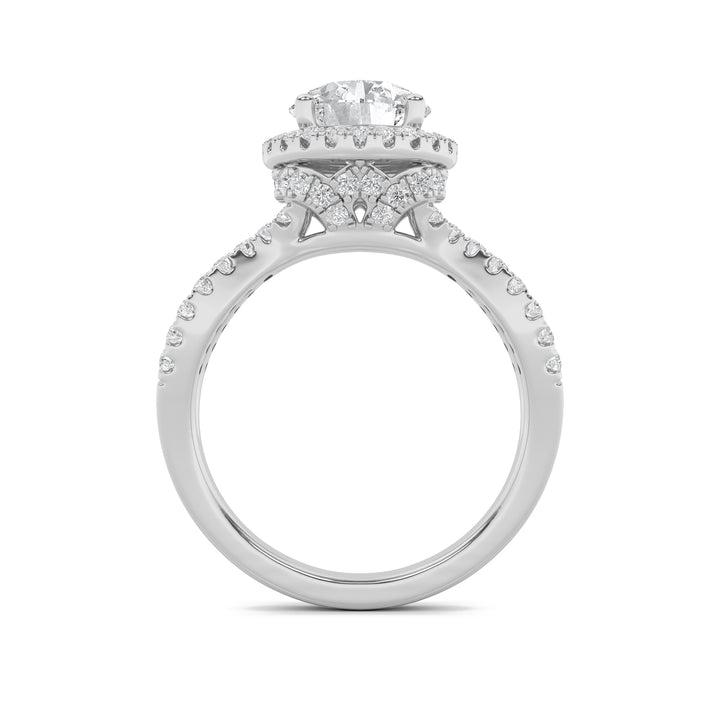 2Cttw Round Shaped Lab Grown Diamond (F/VS) SplitShank Halo Accented Engagement Ring in 14K Gold