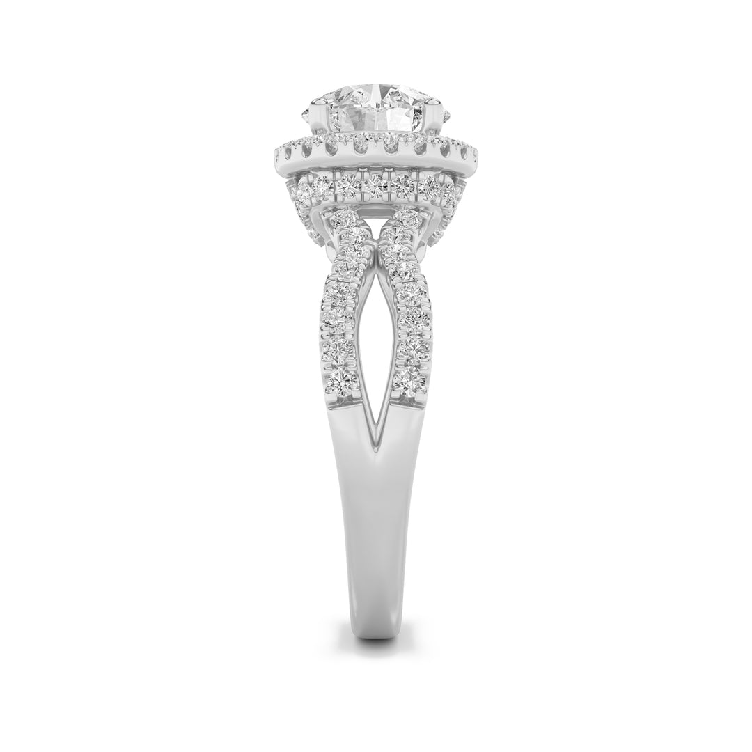 2Cttw Round Shaped Lab Grown Diamond (F/VS) SplitShank Halo Accented Engagement Ring in 14K Gold