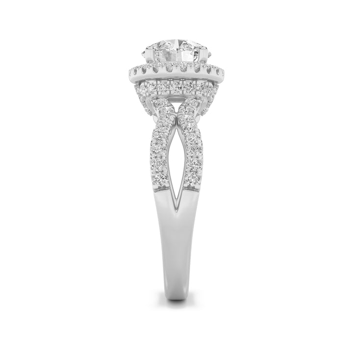 2Cttw Round Shaped Lab Grown Diamond (F/VS) SplitShank Halo Accented Engagement Ring in 14K Gold