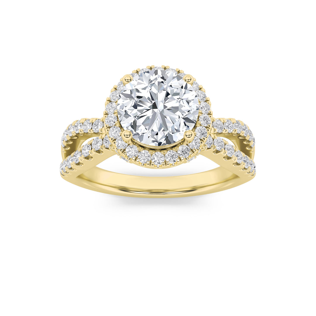 2Cttw Round Shaped Lab Grown Diamond (F/VS) SplitShank Halo Accented Engagement Ring in 14K Gold