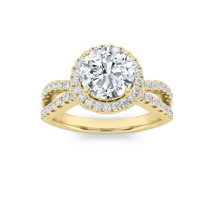 2Cttw Round Shaped Lab Grown Diamond (F/VS) SplitShank Halo Accented Engagement Ring in 14K Gold