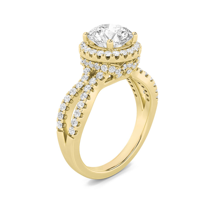 2Cttw Round Shaped Lab Grown Diamond (F/VS) SplitShank Halo Accented Engagement Ring in 14K Gold