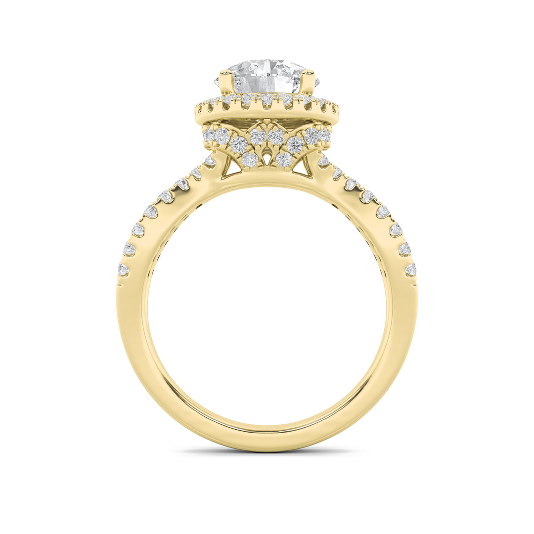 2Cttw Round Shaped Lab Grown Diamond (F/VS) SplitShank Halo Accented Engagement Ring in 14K Gold