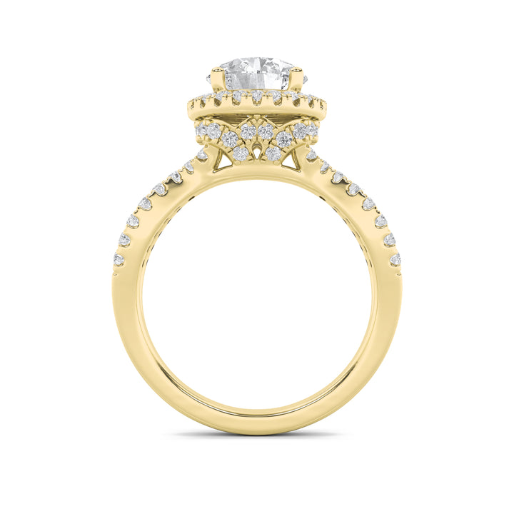 2Cttw Round Shaped Lab Grown Diamond (F/VS) SplitShank Halo Accented Engagement Ring in 14K Gold