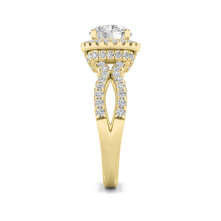 2Cttw Round Shaped Lab Grown Diamond (F/VS) SplitShank Halo Accented Engagement Ring in 14K Gold
