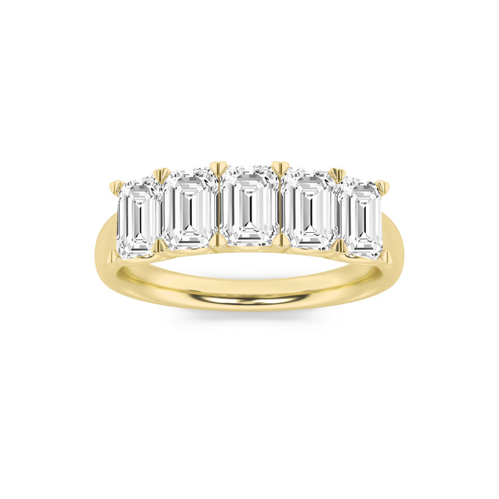 2CTW Emerald Shaped Lab Grown Diamond (F/VS) Five Stone Band Ring in 14K Gold
