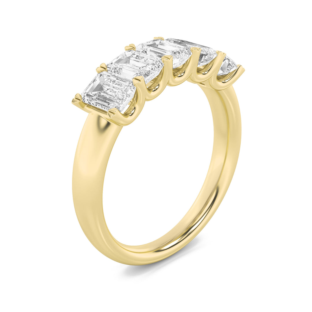 2CTW Emerald Shaped Lab Grown Diamond (F/VS) Five Stone Band Ring in 14K Gold