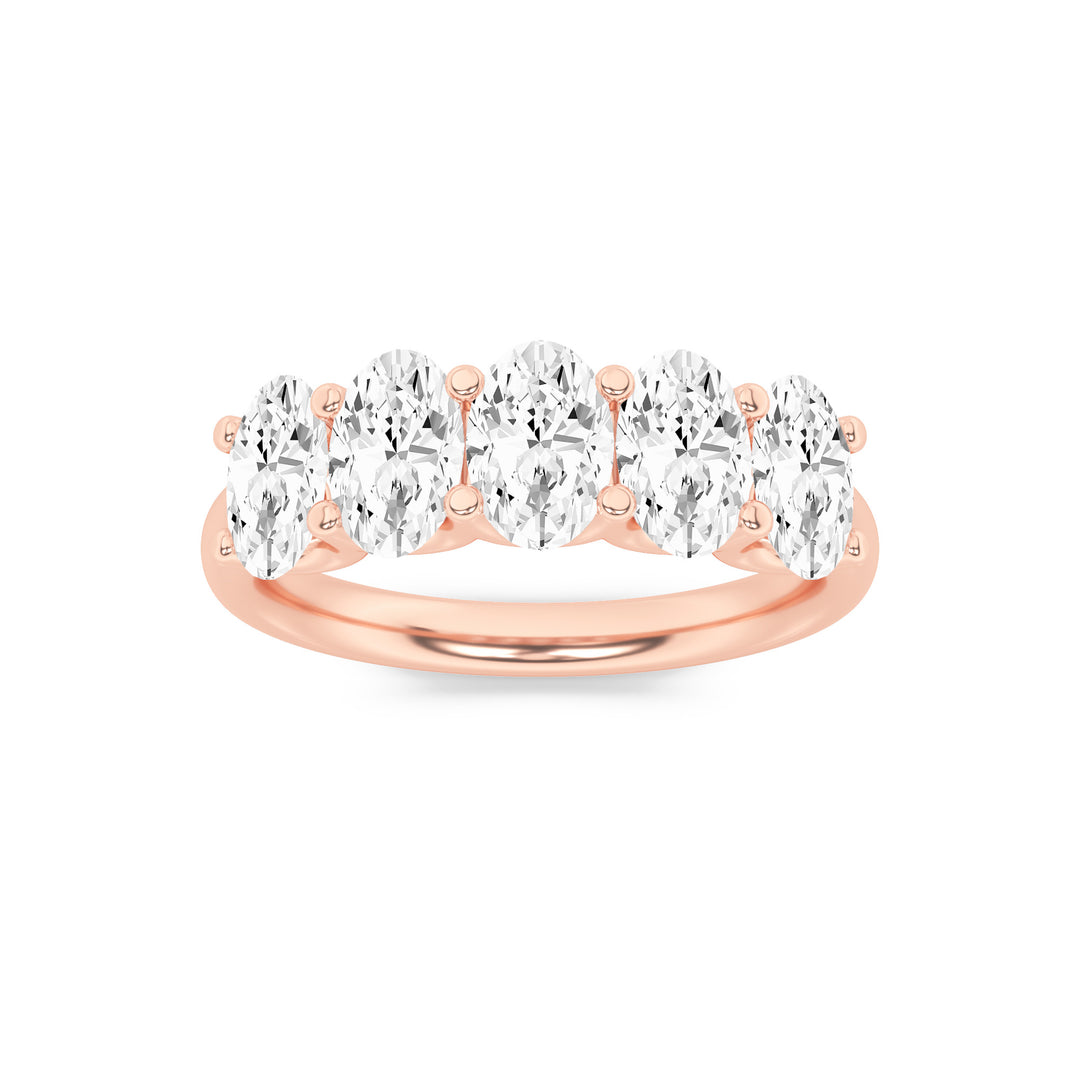2CTW Oval Shaped Lab Grown Diamond (F/VS) Five Stone Band Ring in 14K Gold