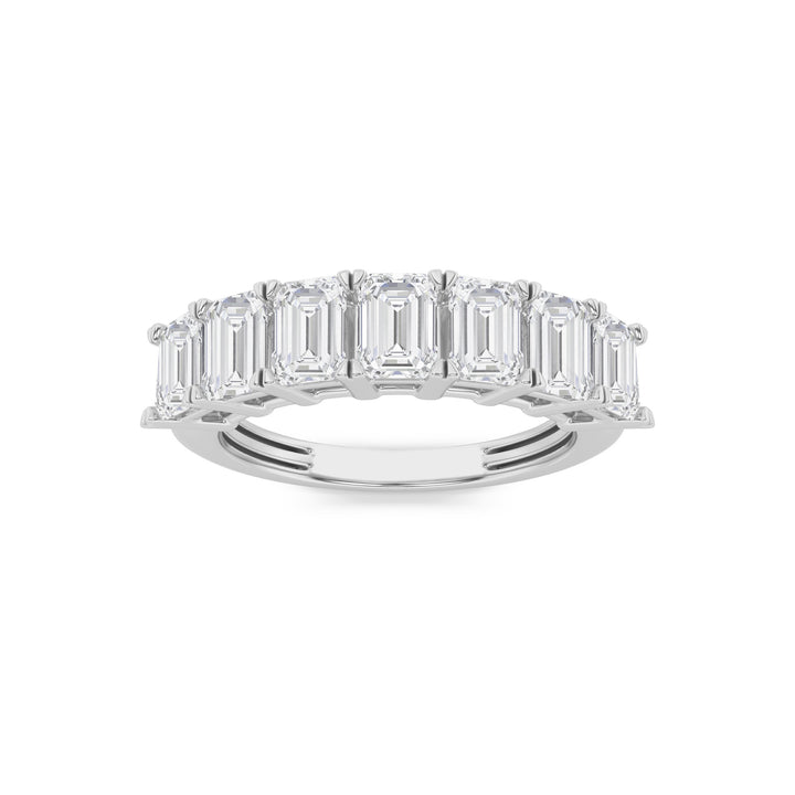 3Cttw Emerald Shaped Lab Grown Diamond (F/VS) Seven Stone Band Ring in 14K Gold