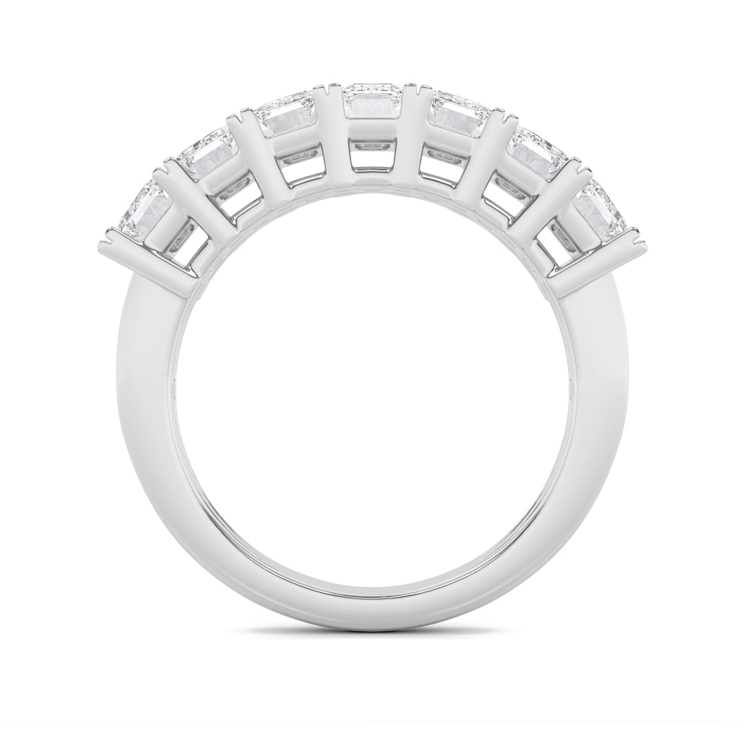 3Cttw Emerald Shaped Lab Grown Diamond (F/VS) Seven Stone Band Ring in 14K Gold