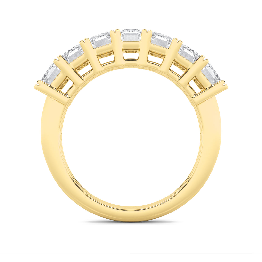 3Cttw Emerald Shaped Lab Grown Diamond (F/VS) Seven Stone Band Ring in 14K Gold