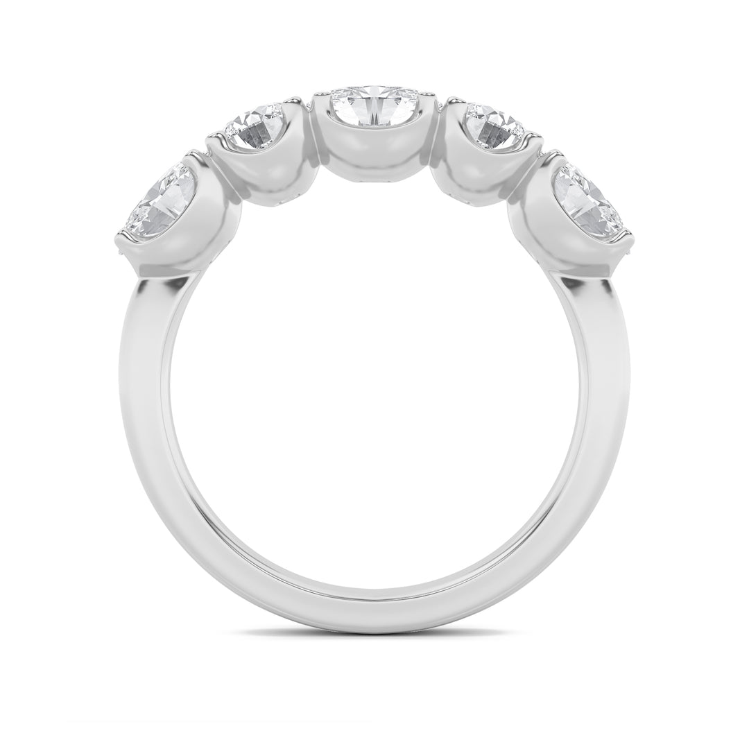 2Cttw Oval Shaped Lab Grown Diamond (F/VVS) Five Stone Band Ring in 14K Gold