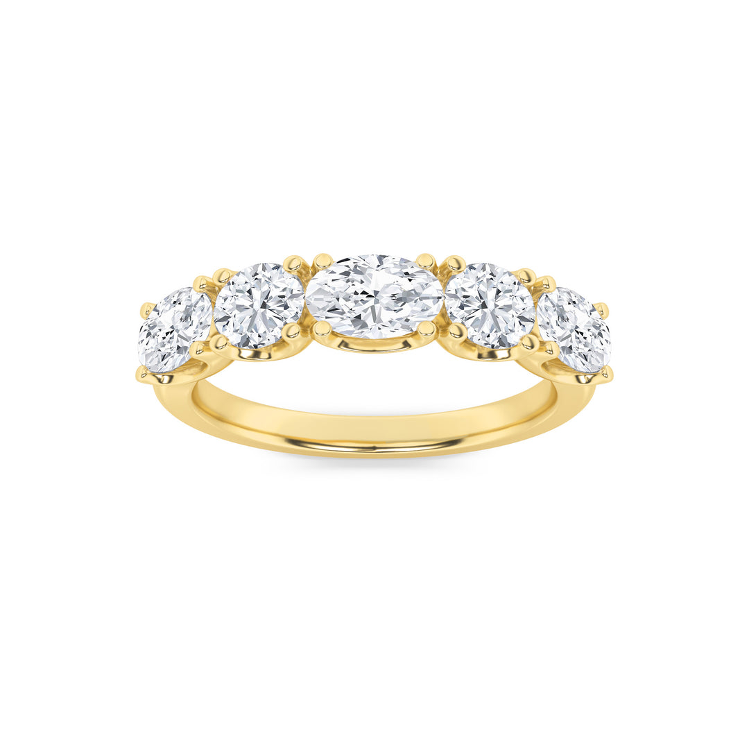2Cttw Oval Shaped Lab Grown Diamond (F/VVS) Five Stone Band Ring in 14K Gold