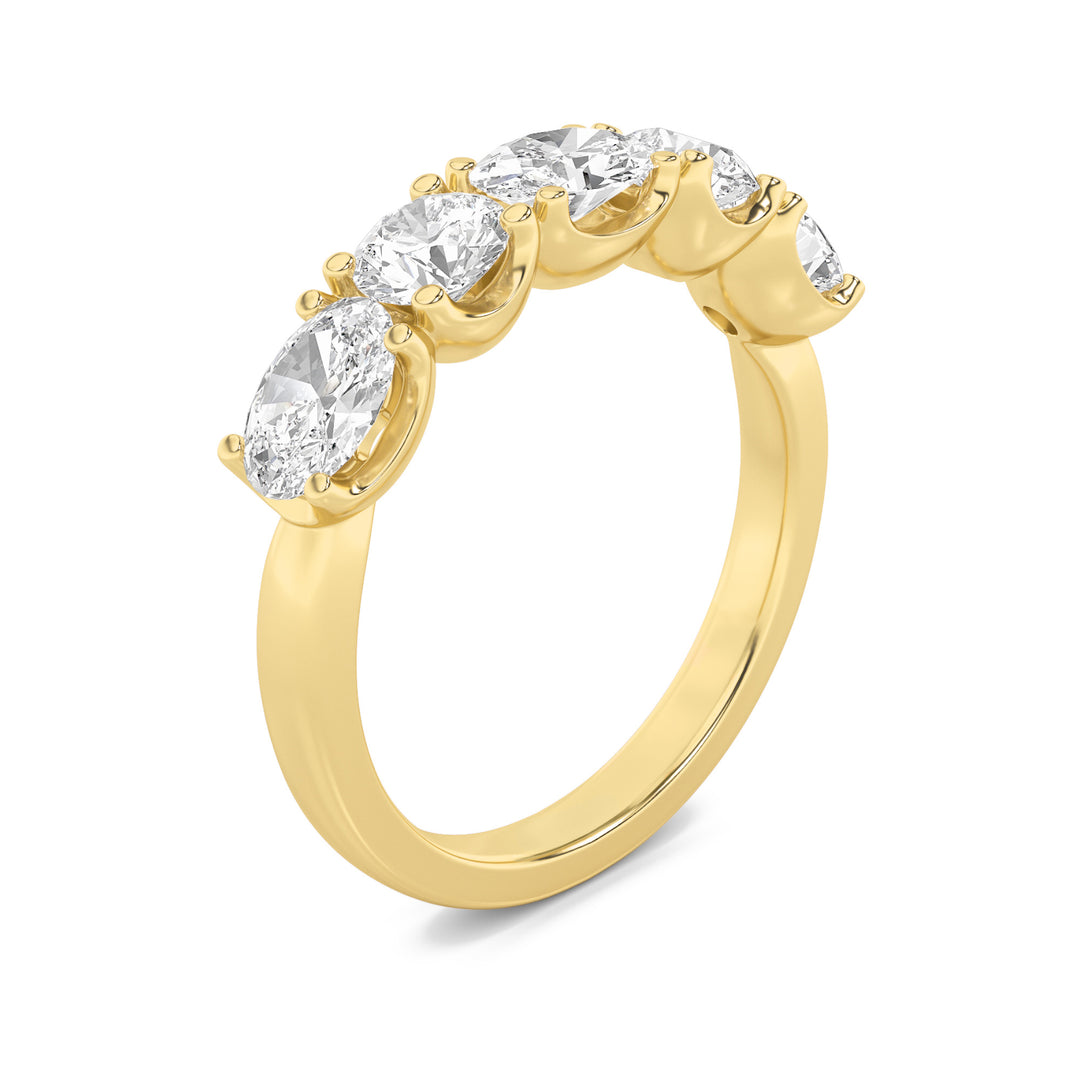 2Cttw Oval Shaped Lab Grown Diamond (F/VVS) Five Stone Band Ring in 14K Gold