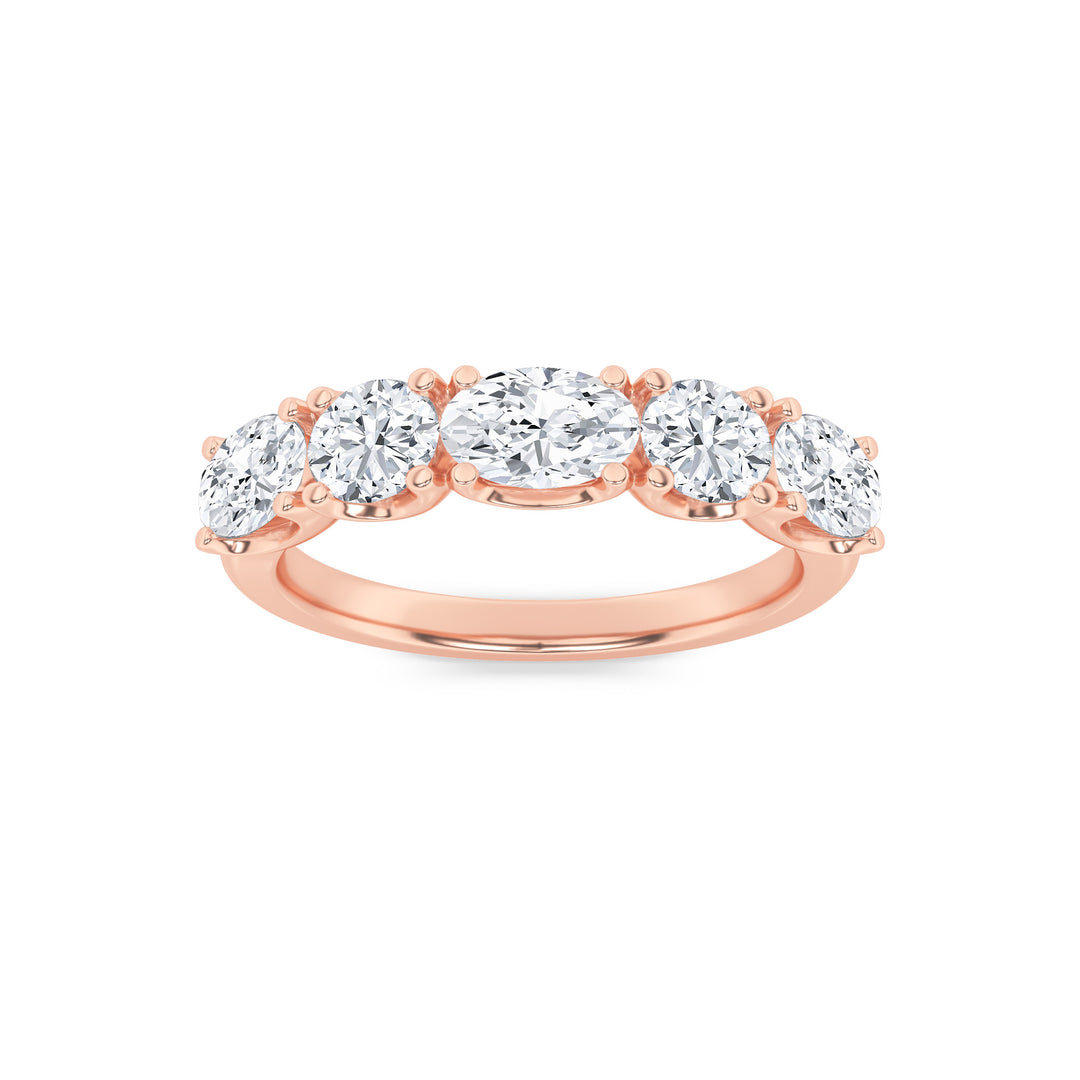 2Cttw Oval Shaped Lab Grown Diamond (F/VVS) Five Stone Band Ring in 14K Gold