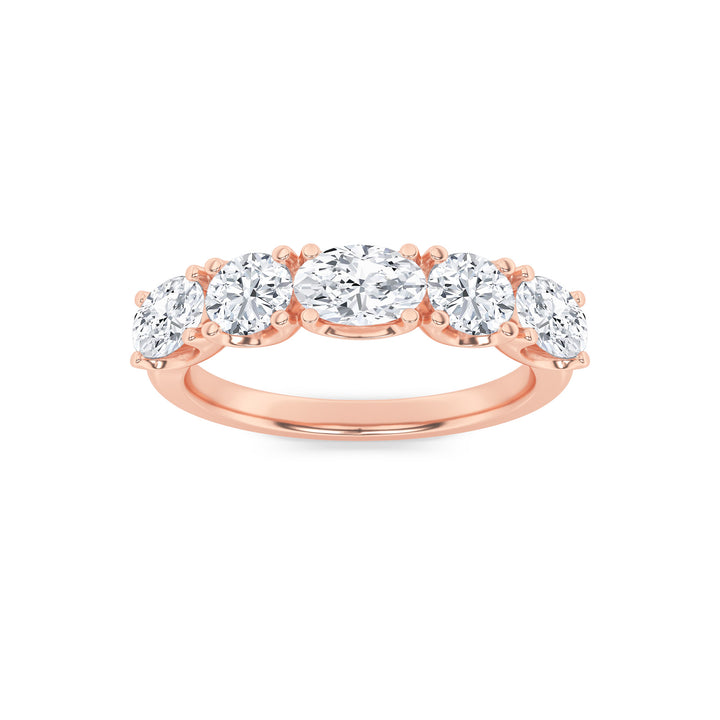 2Cttw Oval Shaped Lab Grown Diamond (F/VVS) Five Stone Band Ring in 14K Gold