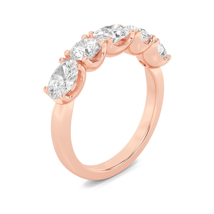 2Cttw Oval Shaped Lab Grown Diamond (F/VVS) Five Stone Band Ring in 14K Gold
